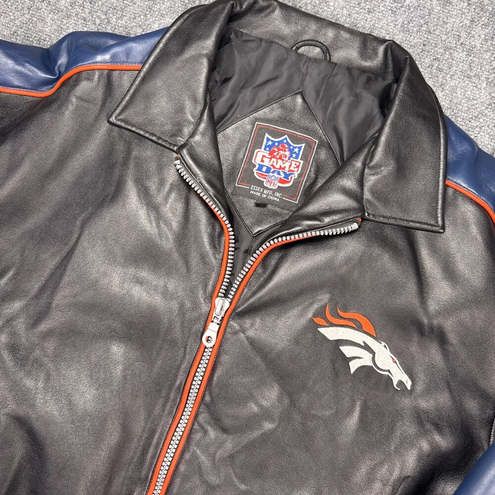 Vintage NFL Game Day Denver Broncos Faux Leather Jacket 90s Bomber Denver Large